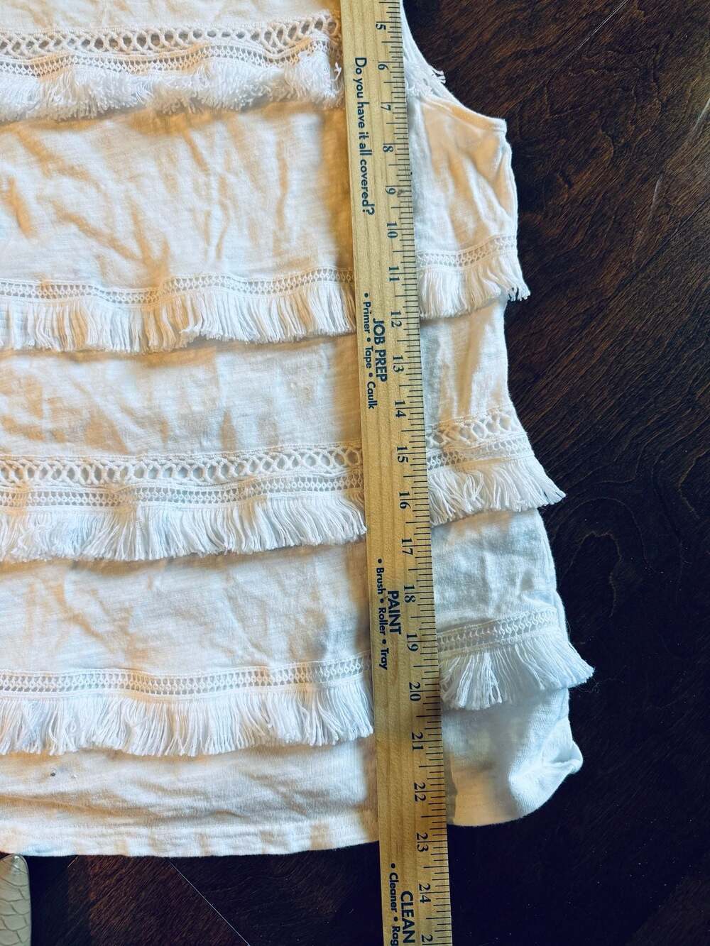 W. by Wantable Women's Sleeveless White Tiered Fringe Tank Top - Picture 6 of 7